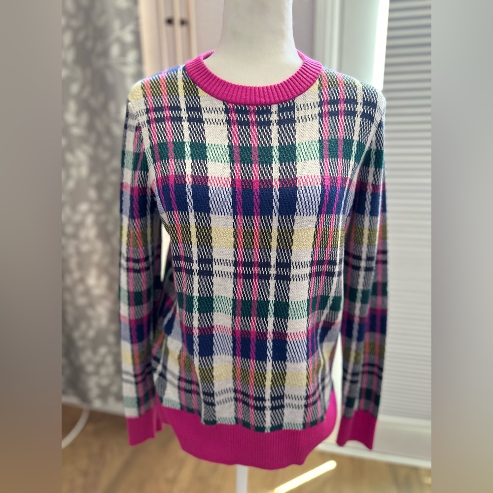 Charter club, pink white blue sweater, checkered size medium
